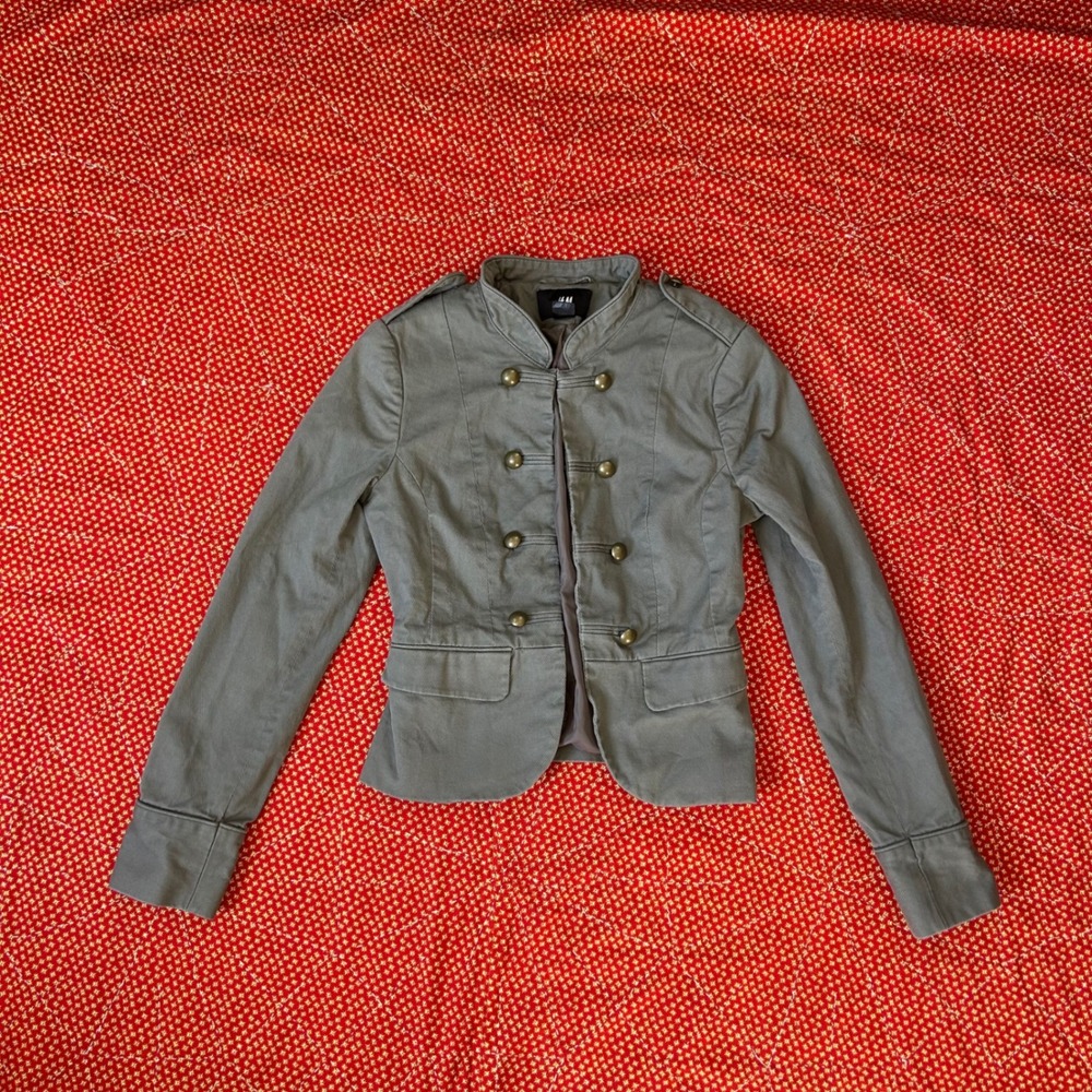 HM Olive Green Military Band nepolean Jacket Women Size 4 Brass Buttons